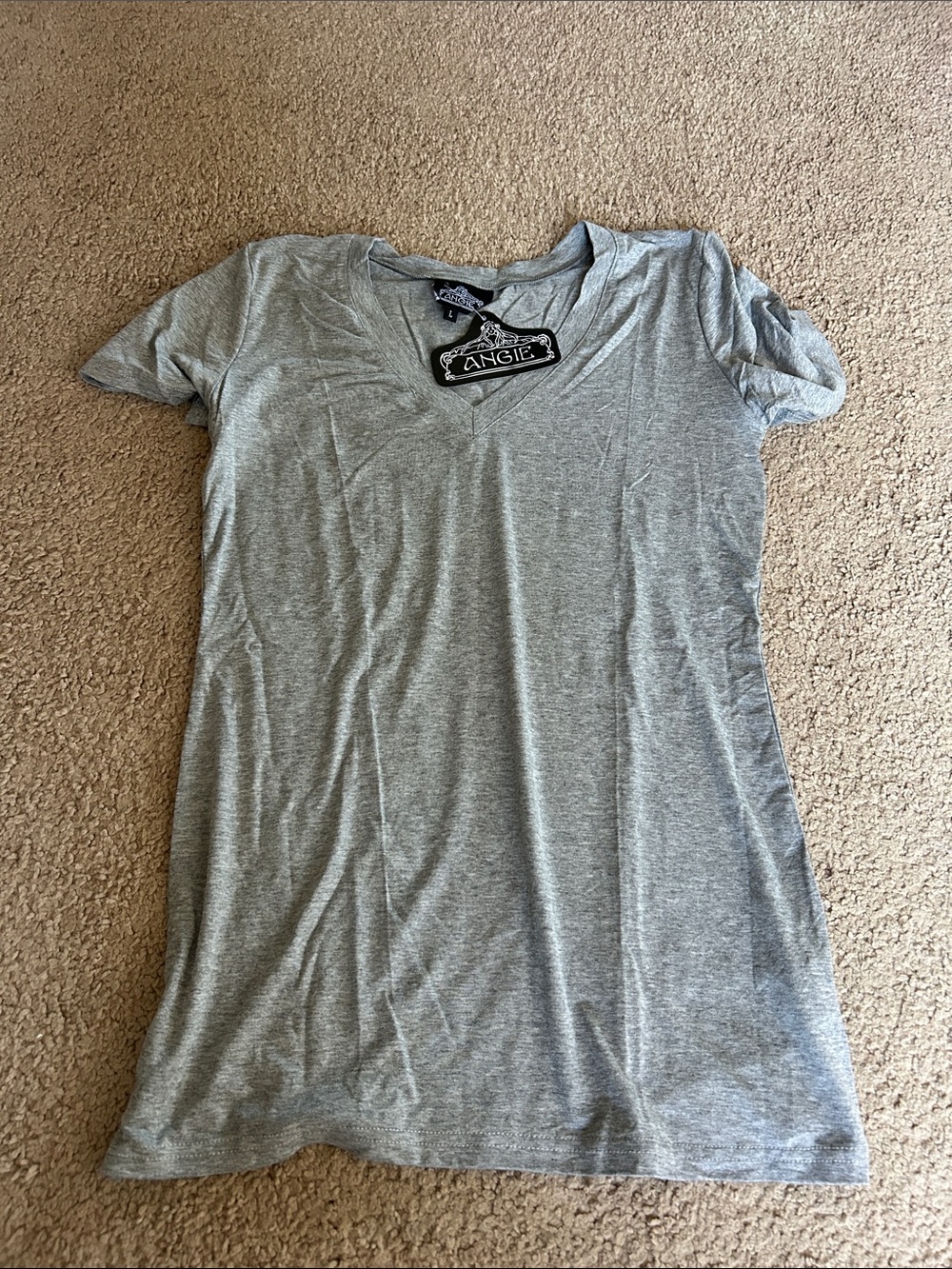 Angie Light Heather Gray V-Neck Short Sleeve Tee